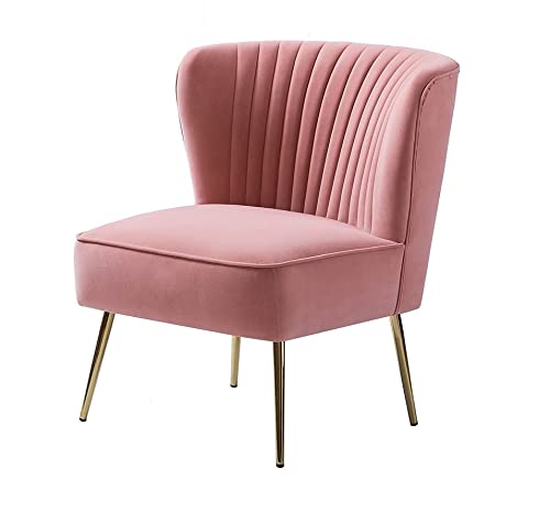 Set of 2 Blush Pink Velvet Accent Chairs with Gold Legs – Modern Lounge Seating