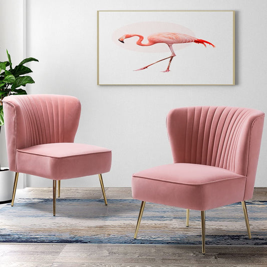 Set of 2 Blush Pink Velvet Accent Chairs with Gold Legs – Modern Lounge Seating