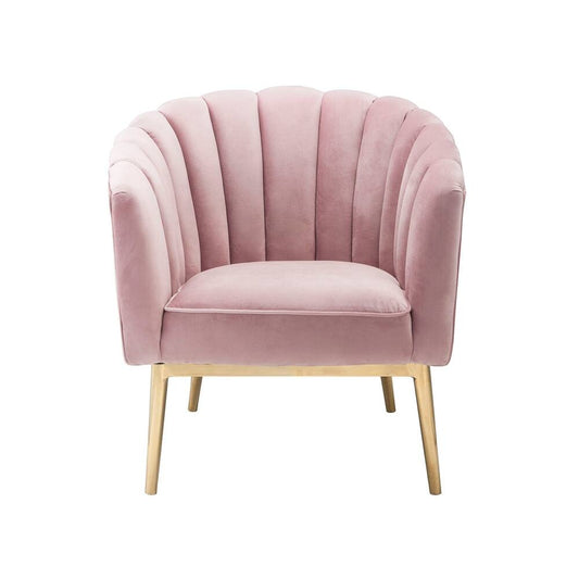 Blush Pink Velvet Accent Chair with Gold Legs – Modern Scallop Back Lounge Chair
