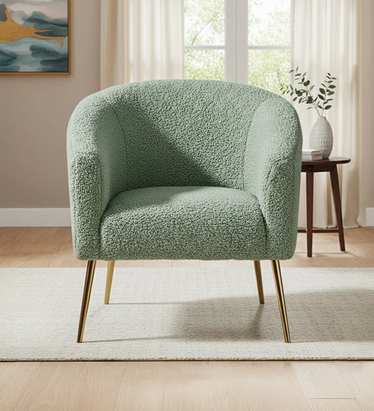 Sage Green Velvet Barrel Accent Chair with Gold Legs – Modern Lounge Armchair