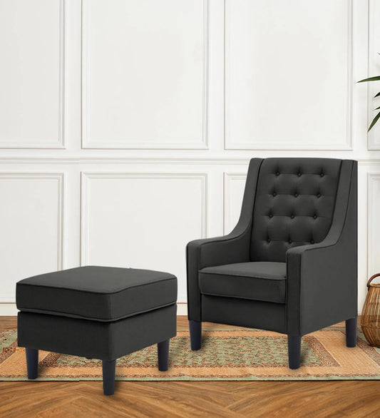 Grey Tufted Lounge Chair with Ottoman – Upholstered Armchair & Footrest Set